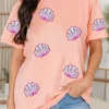 Online Dear-Lover Sequin Shell Graphic Round Neck T Shirt Pink