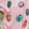 Hot Dear-Lover Sequined Easter Egg Drop Shoulder Oversized Sweatshirt Pink