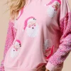 Clearance Dear-Lover Sequined Santa Claus Long Sleeve Christmas Sweatshirt Pink