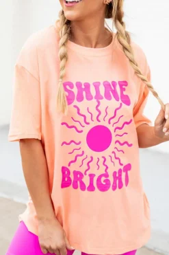 New Dear-Lover SHINE BRIGHT Graphic Casual Tee Pink