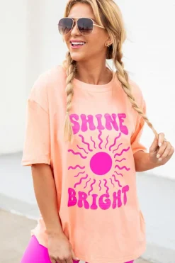 New Dear-Lover SHINE BRIGHT Graphic Casual Tee Pink