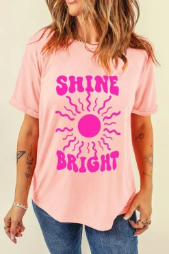 New Dear-Lover SHINE BRIGHT Graphic Casual Tee Pink