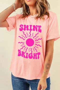 New Dear-Lover SHINE BRIGHT Graphic Casual Tee Pink