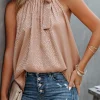 Online Dear-Lover Sleeveless Tie Mock Neck Leopard Tank Top Pink