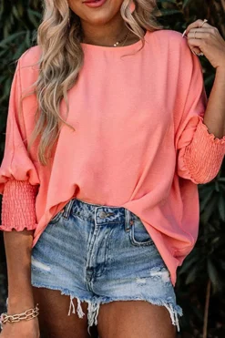 Online Dear-Lover Smocked Wrist Shift Top Pink