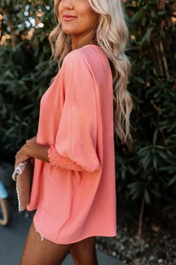 Online Dear-Lover Smocked Wrist Shift Top Pink