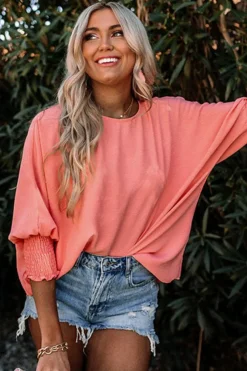Online Dear-Lover Smocked Wrist Shift Top Pink