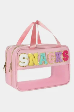 Sale Dear-Lover SNACKS Clear PVC Double Layered Portable Bag Pink