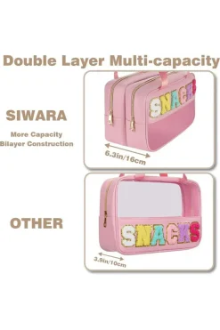 Sale Dear-Lover SNACKS Clear PVC Double Layered Portable Bag Pink