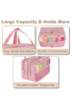 Sale Dear-Lover SNACKS Clear PVC Double Layered Portable Bag Pink