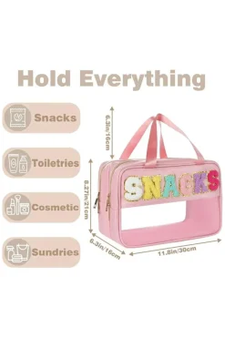 Sale Dear-Lover SNACKS Clear PVC Double Layered Portable Bag Pink