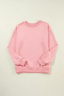 New Dear-Lover Solid Classic Crewneck Pullover Sweatshirt Pink