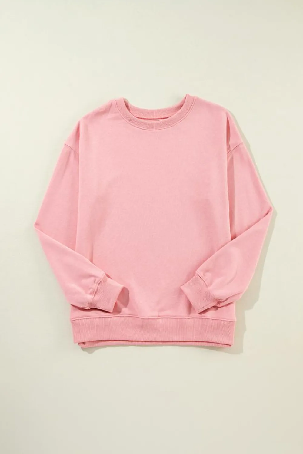 New Dear-Lover Solid Classic Crewneck Pullover Sweatshirt Pink