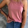Discount Dear-Lover Solid Color Crew Neck Tank Top Pink