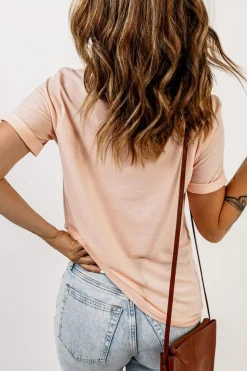 Clearance Dear-Lover Solid Color Crew Neck Tee Pink