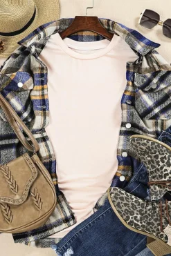 Clearance Dear-Lover Solid Color Crew Neck Tee Pink