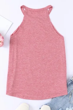 Discount Dear-Lover Solid Color Crew Neck Tank Top Pink