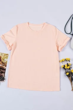 Clearance Dear-Lover Solid Color Crew Neck Tee Pink