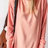Discount Dear-Lover Solid Color Patchwork Long Sleeve Top Pink