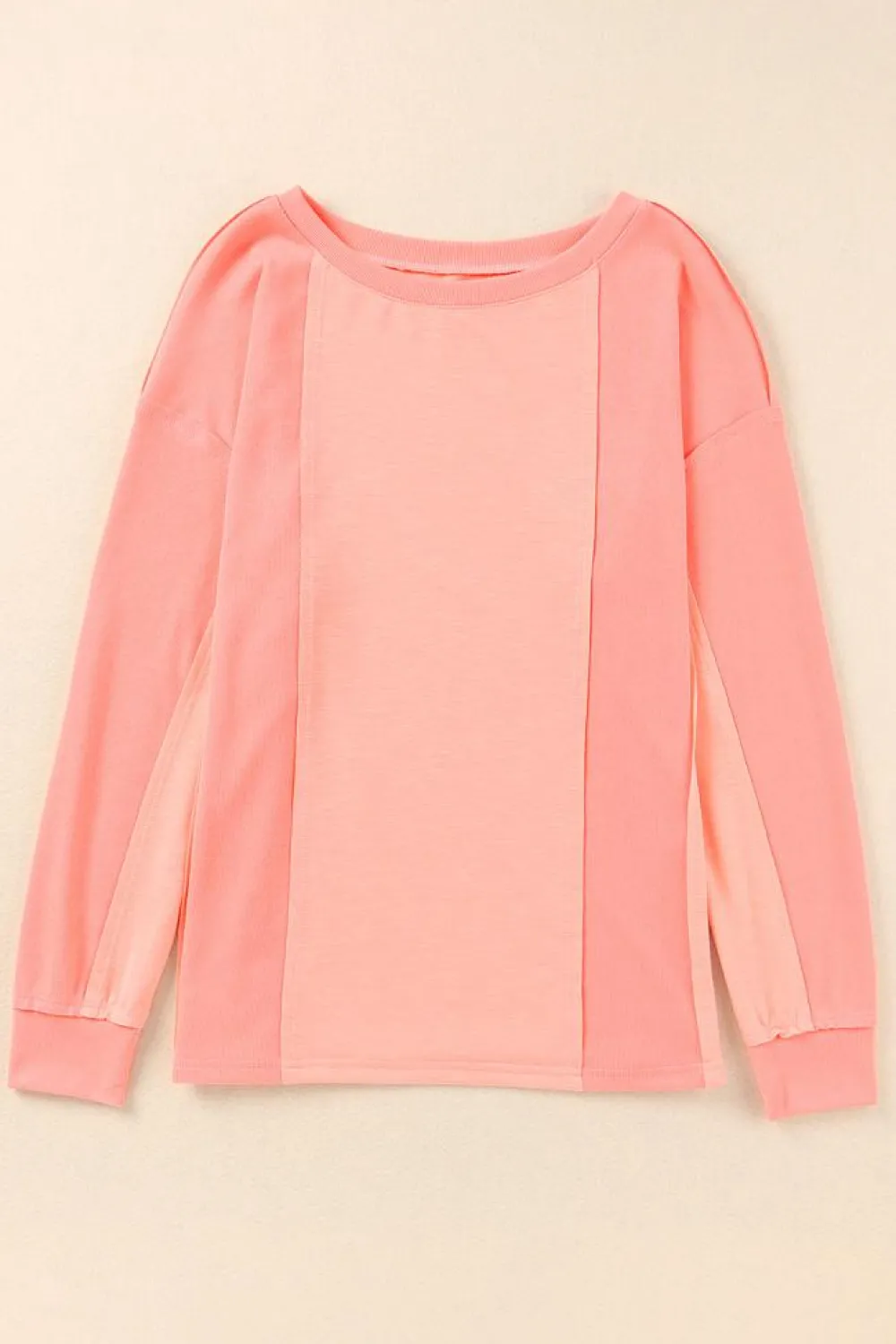Discount Dear-Lover Solid Color Patchwork Long Sleeve Top Pink