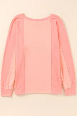 Discount Dear-Lover Solid Color Patchwork Long Sleeve Top Pink