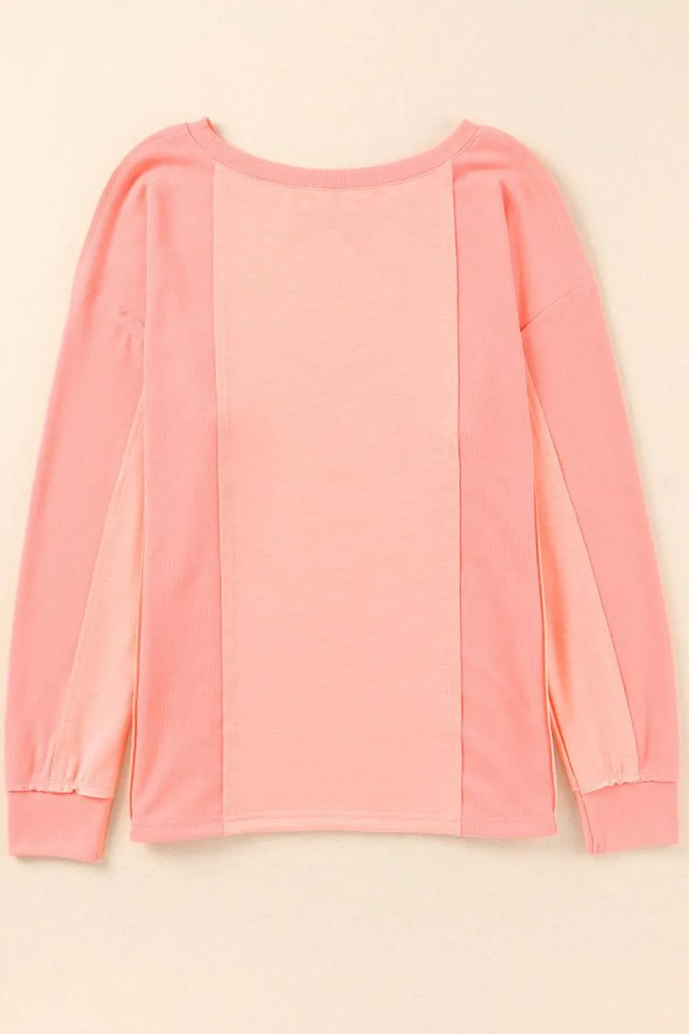 Discount Dear-Lover Solid Color Patchwork Long Sleeve Top Pink