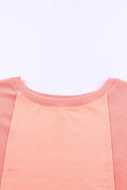 Discount Dear-Lover Solid Color Patchwork Long Sleeve Top Pink