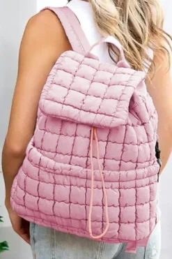 Sale Dear-Lover Solid Flapped Quilted Puffer Backpack Pink