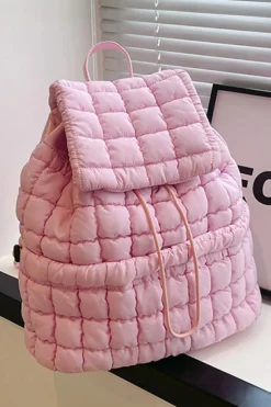 Sale Dear-Lover Solid Flapped Quilted Puffer Backpack Pink