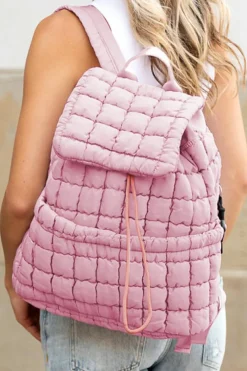 Sale Dear-Lover Solid Flapped Quilted Puffer Backpack Pink