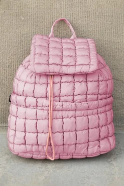 Sale Dear-Lover Solid Flapped Quilted Puffer Backpack Pink