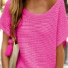 Best Dear-Lover Solid Loose Knit Short Dolman Sleeve Sweater Pink
