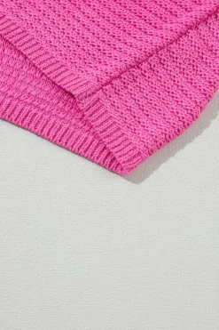 Best Dear-Lover Solid Loose Knit Short Dolman Sleeve Sweater Pink