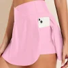 Clearance Dear-Lover Solid Pocketed Crossover High Waist Swim Skort Pink