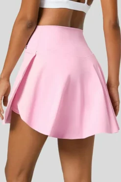 Clearance Dear-Lover Solid Pocketed Crossover High Waist Swim Skort Pink