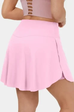 Clearance Dear-Lover Solid Pocketed Crossover High Waist Swim Skort Pink