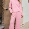 New Dear-Lover Pink Solid Quilted Pullover and Pants Outfit Pale Chestnut