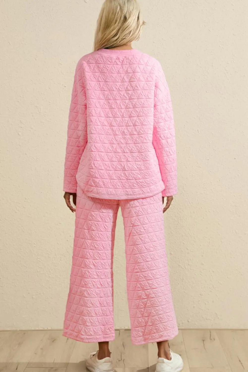 New Dear-Lover Pink Solid Quilted Pullover and Pants Outfit Pale Chestnut
