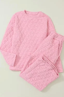 New Dear-Lover Pink Solid Quilted Pullover and Pants Outfit Pale Chestnut