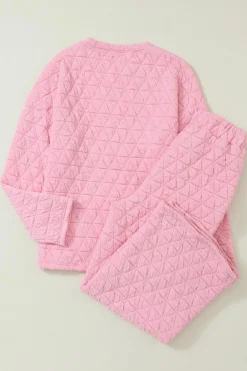 New Dear-Lover Pink Solid Quilted Pullover and Pants Outfit Pale Chestnut