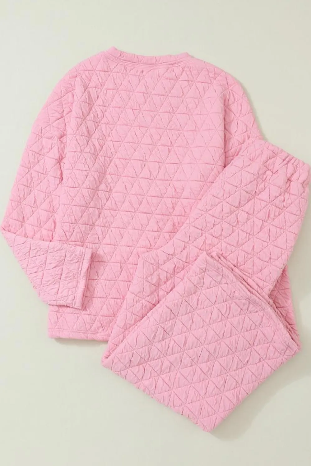 New Dear-Lover Pink Solid Quilted Pullover and Pants Outfit Pale Chestnut
