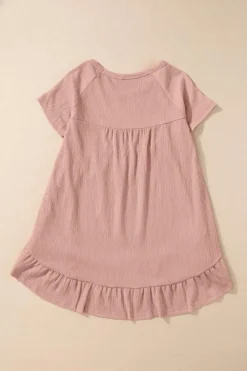 Best Dear-Lover Solid Short Sleeve Ruffle Hem Top Pink