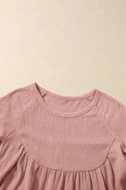 Best Dear-Lover Solid Short Sleeve Ruffle Hem Top Pink