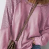 Sale Dear-Lover Solid Waffle Knit Patchwork Raglan Sleeve Sweatshirt Pink