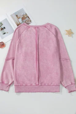 Sale Dear-Lover Solid Waffle Knit Patchwork Raglan Sleeve Sweatshirt Pink