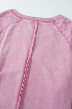 Sale Dear-Lover Solid Waffle Knit Patchwork Raglan Sleeve Sweatshirt Pink