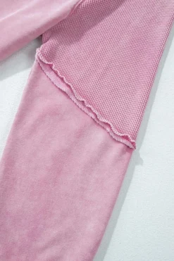 Sale Dear-Lover Solid Waffle Knit Patchwork Raglan Sleeve Sweatshirt Pink