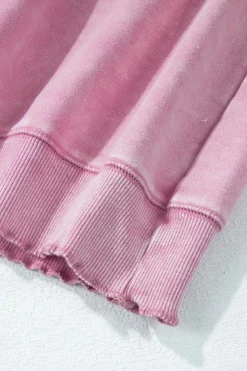 Sale Dear-Lover Solid Waffle Knit Patchwork Raglan Sleeve Sweatshirt Pink