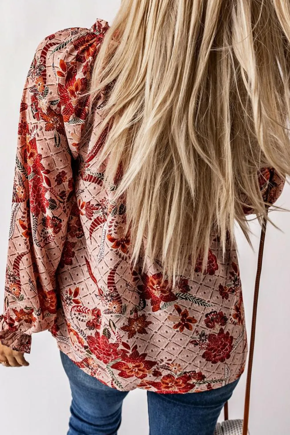 Fashion Dear-Lover Split V Neck Printed Blouse Pink