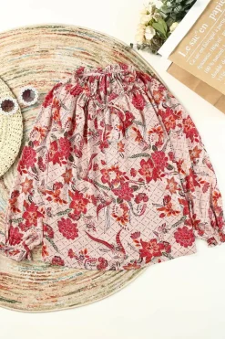 Fashion Dear-Lover Split V Neck Printed Blouse Pink